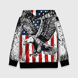 Толстовка-худи детская Орел на фоне американского флага USA, цвет: 3D-черный