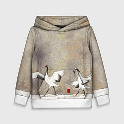 Толстовка-худи детская Журавли зимняя акварель, цвет: 3D-белый