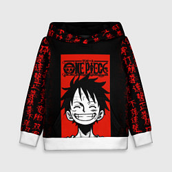 Толстовка-худи детская Ван Пис, Луффи на красном, цвет: 3D-белый