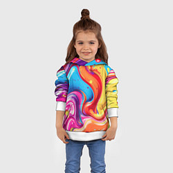 Толстовка-худи детская Смесь красно-жёлто-голубых масляных красок абстрак, цвет: 3D-белый — фото 2