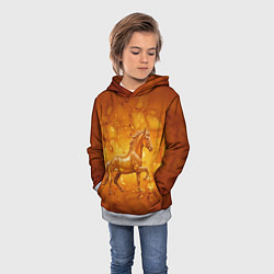 Толстовка-худи детская Лошадь из желтого янтаря, цвет: 3D-меланж — фото 2