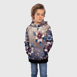 Толстовка-худи детская Сине-бежевый дымчатый с цветами, цвет: 3D-черный — фото 2