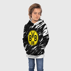 Толстовка-худи детская Borussia штрихи красок текстура, цвет: 3D-белый — фото 2