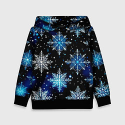 Толстовка-худи детская Стилизованный чёрно-синий со снежинками, цвет: 3D-черный