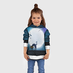 Толстовка-худи детская Полнолуние и черный кот - жуткий Хэллоуин, цвет: 3D-белый — фото 2