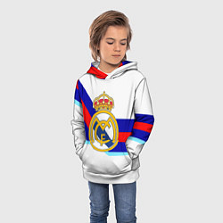 Толстовка-худи детская Real Madrid текстура полосы, цвет: 3D-белый — фото 2