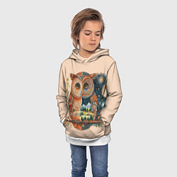 Толстовка-худи детская Сова разделенная на день и ночь абстракция, цвет: 3D-белый — фото 2