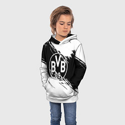 Толстовка-худи детская Borussia черно белые полосы, цвет: 3D-белый — фото 2