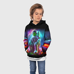 Толстовка-худи детская Шрек космонавт на планете неоновых грибов, цвет: 3D-белый — фото 2