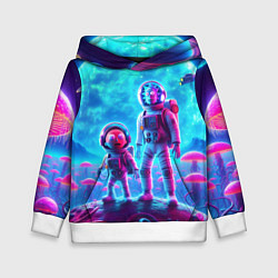 Толстовка-худи детская Космонавты Рик и Морти на планете неоновых грибов, цвет: 3D-белый