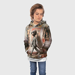 Толстовка-худи детская Пришелец в костюме в полосочку, цвет: 3D-белый — фото 2