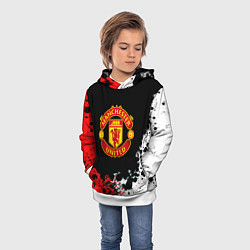 Толстовка-худи детская Манчестер Юнайтед краски абстрактные, цвет: 3D-белый — фото 2
