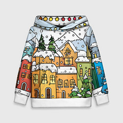 Толстовка-худи детская Новогодний снегопад, цвет: 3D-белый