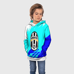 Толстовка-худи детская Ювентус краски штрихи текстура, цвет: 3D-белый — фото 2