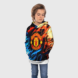 Толстовка-худи детская Манчестер Юнайтед огонь битва, цвет: 3D-белый — фото 2