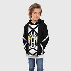Толстовка-худи детская Ювентус геометрия полосы линии, цвет: 3D-белый — фото 2