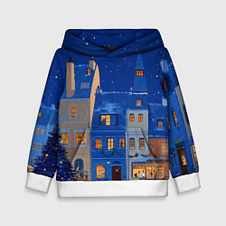 Детская толстовка Синяя новогодняя елочка во дворе