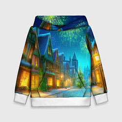 Толстовка-худи детская Праздничный новогодний салют, цвет: 3D-белый