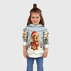 Толстовка-худи детская Милая новогодняя лошадка с шарфом, цвет: 3D-белый — фото 2