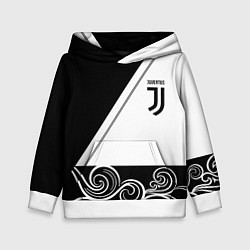 Толстовка-худи детская Ювентус геометрия полосы текстура, цвет: 3D-белый