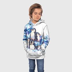 Толстовка-худи детская Пингвины и лёд, цвет: 3D-белый — фото 2