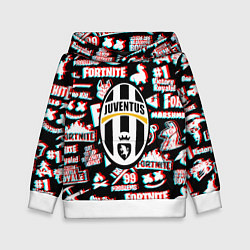 Толстовка-худи детская Ювентус x фортнайт глитч, цвет: 3D-белый