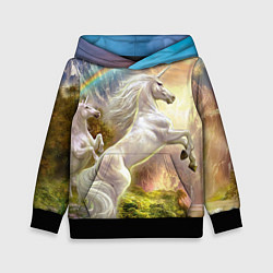Толстовка-худи детская Радужный единорог, цвет: 3D-черный