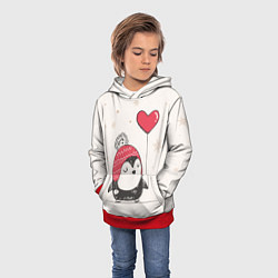 Толстовка-худи детская Влюбленный пингвин, цвет: 3D-красный — фото 2