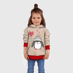 Толстовка-худи детская Пингвин с шариком, цвет: 3D-красный — фото 2