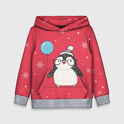 Толстовка-худи детская Влюбленная пингвинка, цвет: 3D-меланж