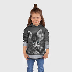 Толстовка-худи детская Голубоглазый котенок, цвет: 3D-меланж — фото 2