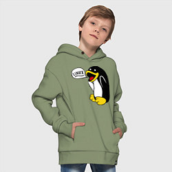 Толстовка оверсайз детская Пингвин: Linux, цвет: авокадо — фото 2