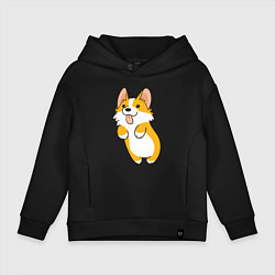 Толстовка оверсайз детская Корги лапочка, цвет: черный