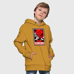 Толстовка оверсайз детская Cyberpunk 2077: Samurai Poster, цвет: горчичный — фото 2