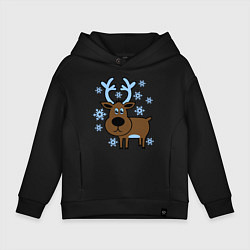 Толстовка оверсайз детская Олень и снежинки, цвет: черный