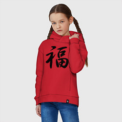 Толстовка оверсайз детская Иероглиф удача, цвет: красный — фото 2
