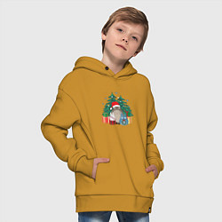 Толстовка оверсайз детская New Year Totoro, цвет: горчичный — фото 2