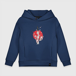 Толстовка оверсайз детская Катана на фоне сакуры Z, цвет: тёмно-синий