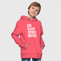 Толстовка оверсайз детская EAT SLEEP FORTNITE REPEAT, цвет: коралловый — фото 2