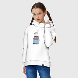 Толстовка оверсайз детская Кролик в свитере и очках, цвет: белый — фото 2