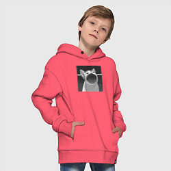 Толстовка оверсайз детская ЧБ Pop Cat, цвет: коралловый — фото 2