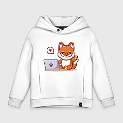 Толстовка оверсайз детская Cute fox and laptop, цвет: белый