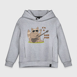 Толстовка оверсайз детская Енот в очках и с бас-гитарой, цвет: меланж