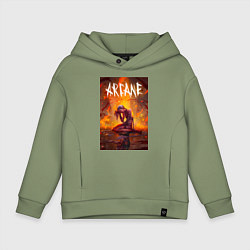 Толстовка оверсайз детская Джинкс объятая пламенем Аркейн Лига легенд, цвет: авокадо