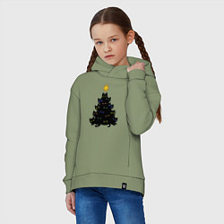 Толстовка оверсайз детская НовоКОТняя елка, цвет: авокадо — фото 2
