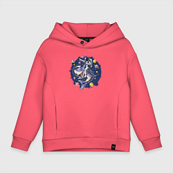 Толстовка оверсайз детская Космонавт верхом на акуле, цвет: коралловый