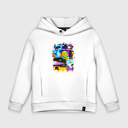 Толстовка оверсайз детская Geometry Dash: Pixel Logo, цвет: белый
