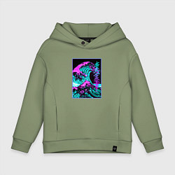 Толстовка оверсайз детская НЕОНОВАЯ ВОЛНА, ЯПОНИЯ, ФУДЗИЯМА JAPAN NEON, цвет: авокадо