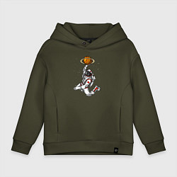Толстовка оверсайз детская Космический баскетболист, цвет: хаки