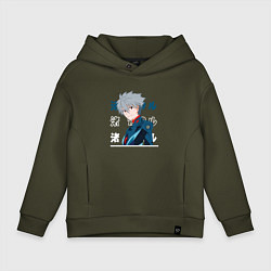 Толстовка оверсайз детская Евангелион Neon Genesis Evangelion, Kaworu Nagisa, цвет: хаки